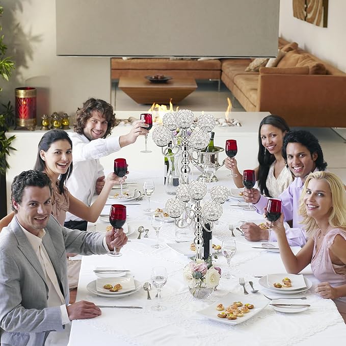 2 Pack 5 Arm Crystal Candelabra Centerpieces 21.5 Inch Tall Candle Holder Table Candelabra Stand with Crystal Candle Holder Bowl for Home Wedding Anniversary Dinner Party Table Decoration (Silver)