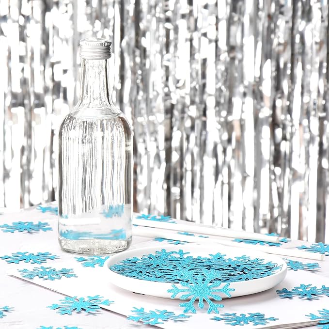 Snowflake Teal-Blue Party-Decorations Frozen Confetti - 100pcs Glitter Paper decor Christmas Table Confetti,Winter Wonderland Birthday Party Supplies New Year Decor Lasting Surprise