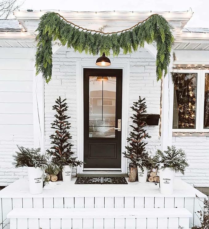 Artificial Christmas Cedar Garland, 6 Ft Realistic Cypress Pine Greenery for Indoor Outdoor Holiday Decoration, Mantel, Fireplace