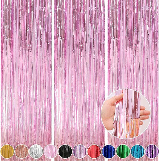Crosize 7 Pack 3.3 x 9.9 ft Pink Foil Fringe Glitter Curtains Party Decorations, Tinsel Backdrop for Parties, Door Streamers for Birthday, Photo Booth Backdrops, Party Decor