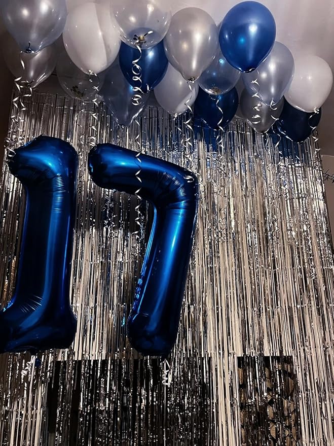 Digital Number 7 Night Blue Birthday Balloon 40 Inch, Foil Balloons for 7 17 27 70 77 Party Decorations Supplies, Night Blue Mylar Numbers Balloon for Seven Wedding Anniversary