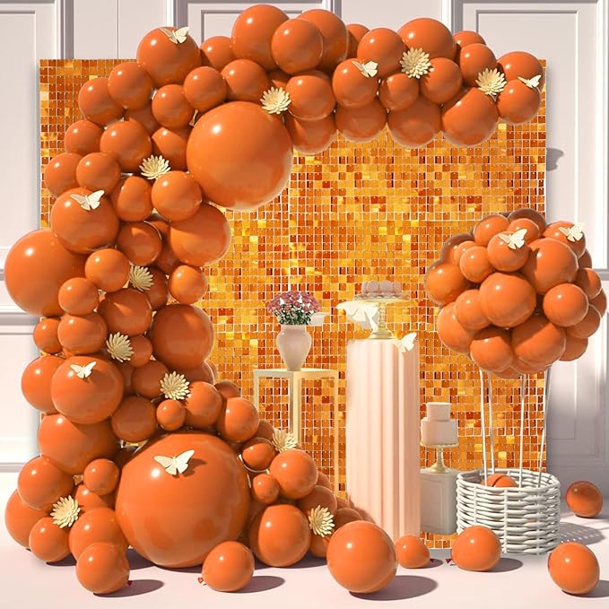 36 PCS Orange Shimmer Wall Backdrop, Square Sequin Photo Backdrops Panel, Glitter Wall Background for Birthdays, Weddings, Halloween, Engagements, Disco Bachelorette Party Decoration (6FTx6FT)