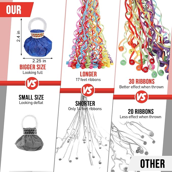 No Mess Streamers Poppers,24Pack Colorful No Mess Confetti Party Poppers for Birthday,Wedding,Celebrations,School Opening,Graduation,Retirement Party (blue multicolor 24pack)