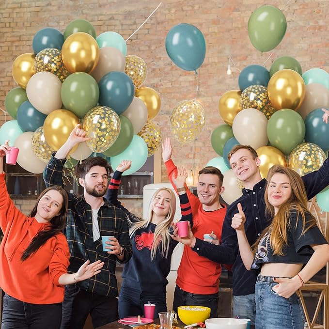 Paready Sage Green and Dusty Blue Balloon Set, 50Pcs 12 Inch Metallic Confetti Gold Apricot Balloons for Safari Birthday Party Bridal Shower Decorations