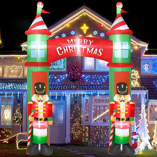 12FT Christmas Inflatables Outdoor, Large Christmas Nutcracker Castle Inflatables Decor, Blow Up Xmas Yard Decorations with 9PCS Built-in LED, Huge Xmas Outdoor Decor for Yard Garden Lawn Archway