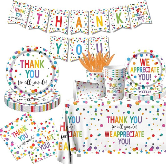 Thank You Party Plates and Napkin Decoration We Appreciate You Tableware Tablecloth Cups Banner Thank You for All You Do Employee Staff Appreciation Teacher Doctor Graduation Appreciation Party Decor