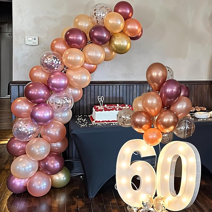 Balloons Burgundy Rose Gold, 60 Packs 12 Inches Wine Red Champagne Latex Balloon Rose Gold Confetti Balloons for Women Girls Birthday Wedding Bridal Shower Party Anniversary Decoration
