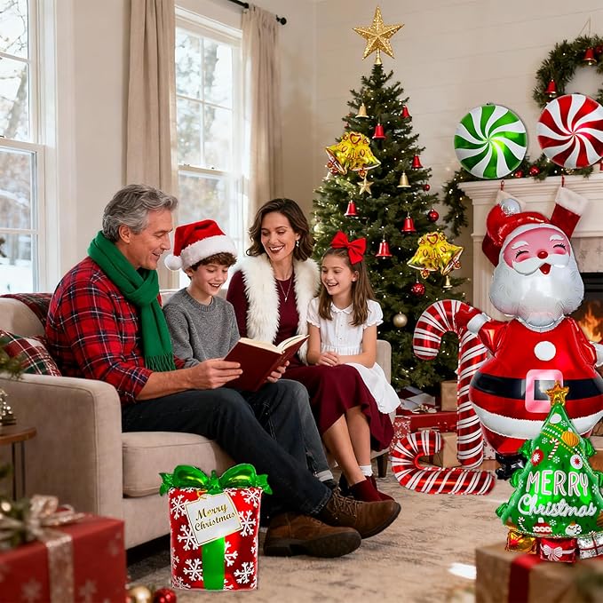 Christmas Balloons Set -MerryChristmas Balloon Banner Large Santa, Red & Green Candy Cane Foil Balloons for Christmas Party Decorations