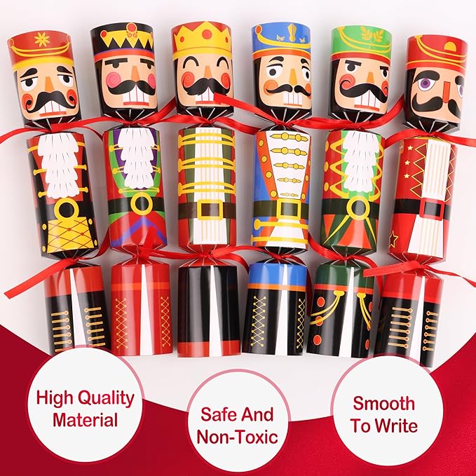 12 Pack Nutcracker Christmas Party Table Favors for Kids Adults, Xmas Party Favors Holiday Dinner Table Gifts with Hats Jokes Surprise Toys, Christmas Table Decorations for Family Office Classroom