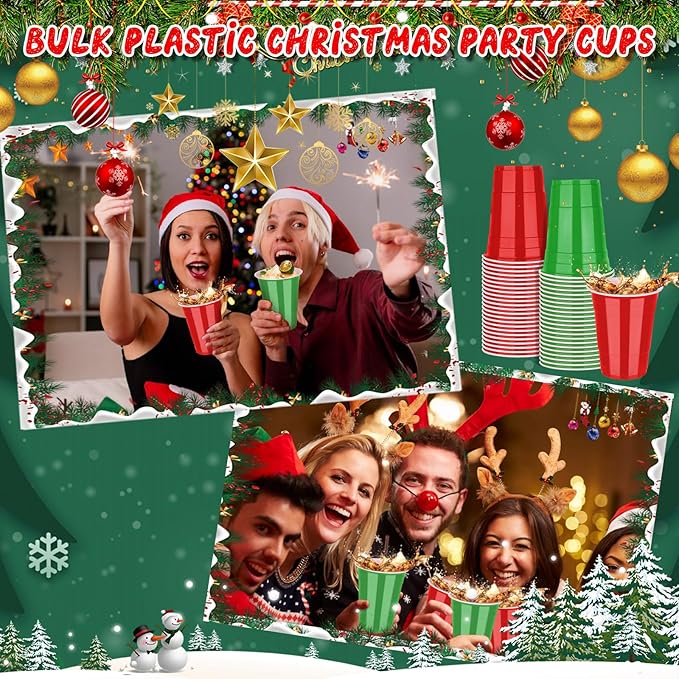 KesaPlan 100 PCS 16 OZ Plastic Cups, Christmas Party Cups Red and Green Cups Disposable Cups Bulk for Party Graduation Thanksgiving Wedding Birthday Halloween Family Gatherings Festive Celebrations