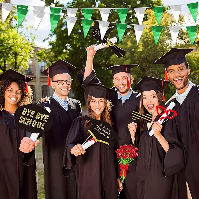 65FT Green Silver Glitter Triangle Pennant Banner Flag Metallic Bunting Fabric Garland for Christmas Graduation Wedding Engagement Anniversary Bachelorette Bridal Shower Valentine's Party Supplies