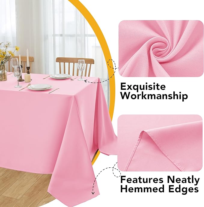10-Pack Pink Tablecloths for Rectangle Tables, 70 x 120 Inches, Stain-Resistant Polyester Fabric for 6 Foot Tables - Washable Table Covers for Weddings, Banquets, Birthday Parties, Events