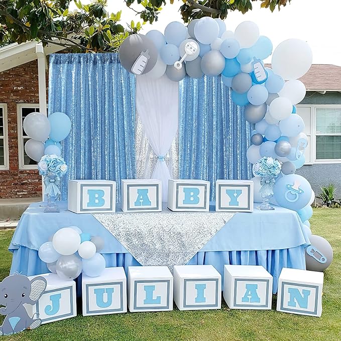 B-COOL Baby Blue Sequin Backdrop Curtains 2 Pieces 2ftx8ft Party Photography Sparkly Background Prom Drapes Wedding Baby Shower Backdrops