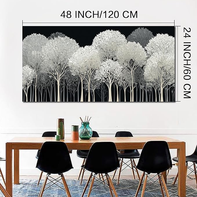 Black and White Tree of Life Wall Art for Living Room Abstract Forest Print Picture Framed Large Canvas Wall Decor for Bedroom Office Bathroom Modern Home Botanical Landscape Wall Decorations Artwork Size 24x48 Ready to Hang
