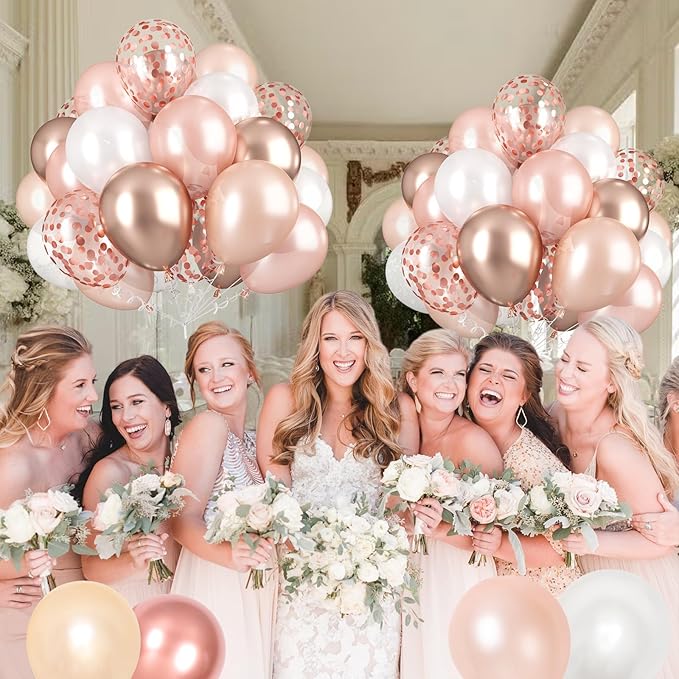 Rose Gold Balloons Set, Pearl Champagne Gold Rose Gold and White Birthday Balloons, Metallic Roses Golds Confetti Balloons for Girls Women Birthday Party Wedding Bridal Shower Decorations