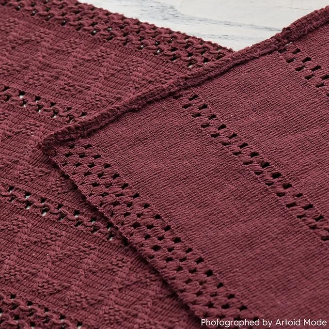 Artoid Mode Red Farmhouse Woven Rustic Hollow Table Runner, Seasonal Holiday Hollow Kitchen Dining Table Decoration for Home Party Decor 12x108 Inch