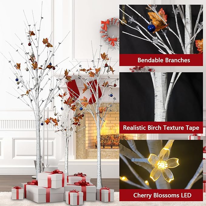 Lamerge Lighted Tree Set of 3,Christmas Tree 4Ft,5Ft and 6Ft with LED Lights, Halloween Decoration,Suit for Festival/Party,Wedding,Birthday,Indoor and Outdoor Use,Warm White (LBT3-WW)