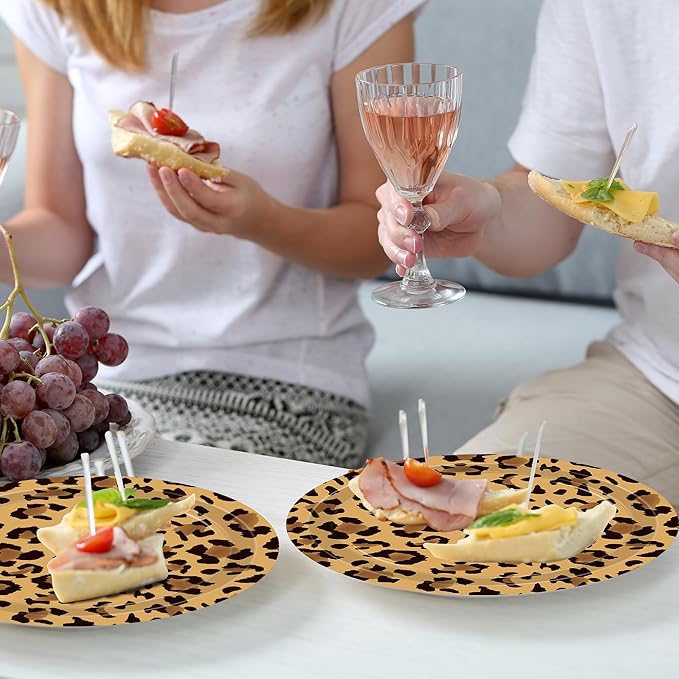 140PCS Leopard Print Party Decorations,Jungle Animal theme Decorations Include Tableware, Plate, Cup, Napkin, Cutlery, Animal Cheetah Print Birthday Party Supplies Serve 20