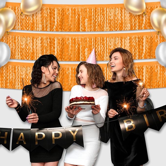 6 Pack 10 Feet Macaron Orange Wave Foil Fringe Garland Metallic Tinsel Streamers Banner Wall Hanging Curtain Backdrop for Parade Floats, Mother's Day, Easter, Wedding, Birthday Party Decoration