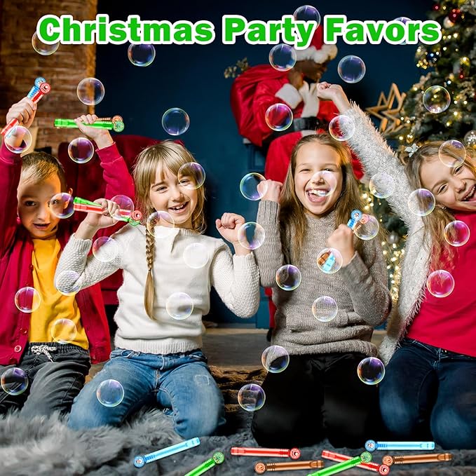 100 Pack Christmas Small Gifts Toys Prizes for Kids, Bulk Xmas Mini Bubble Wands Party Favors Accessories for Toddlers, Winter Holiday Non Candy Treats Goodie Bag Stuffers Fillers for Boys Girls