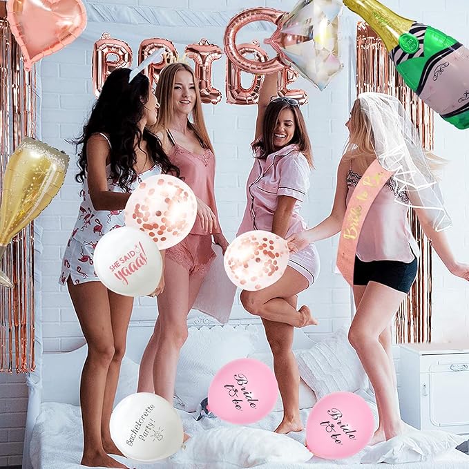 Bachelorette Party Decorations, Bridal Shower Decorations Including Photo Props, Table Runner, Veil, Headband, Banner, Cups, Sash, Balloons, Topper, Sticker, Bride Bachelorette Party Supplies