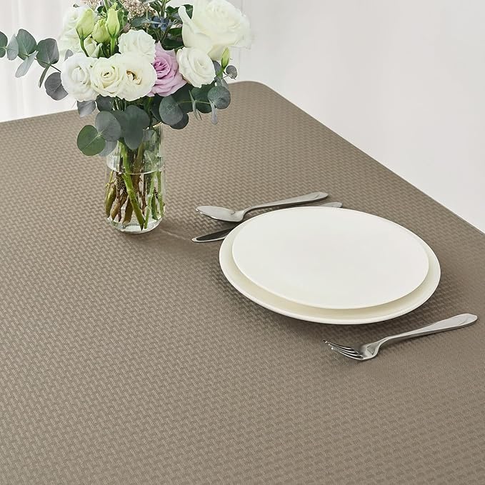 maxmill Tablecloth Weaved Texture Stain Resistant Waterproof, Wrinkle Resistant Washable Table Cloth, Fabric Table Cover for Dining Room, Indoor Outdoor Use, Rectangle 60 x 120 Inch, Brown