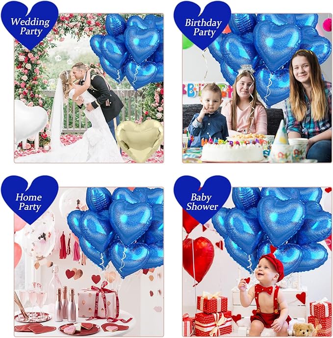Biapian Dark Blue Heart Balloons, 10PCS Glitter Blue Heart Shape Balloons, 18inch Love Foil Balloons Helium for Boys Men Valentines Day, Graduation, Wedding, Brithday, Baby Shower Party Decorations