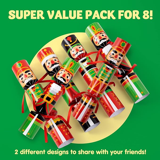 JOYIN 8 Pcs Christmas No-Snap Party Favor, Xmas Cute Design Funny Gifts for Kids Includes Party Hat, Jokes & Gifts, Christmas Table Decorations for Dinner Traditions Party Supplies