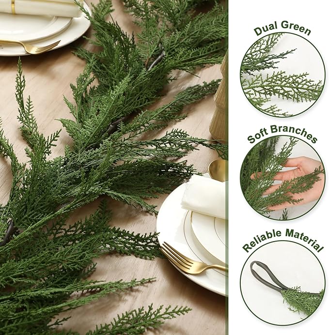 Jutom 1 Pcs 6 ft Christmas Cedar Garland - Artificial Realistic Faux Greenery Cedar Pine Garland for Home Fireplace, Door, Window, Indoor & Outdoor Christmas Party Decoration
