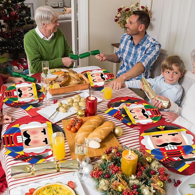 96 Pcs Christmas Nutcracker Plates Party Supplies for 24 Guests Merry Christmas Tableware Table Decorations Soldier Model Nutcracker Plates Napkins Dinnerware for Kids Winter Xmas Holiday Party Favor