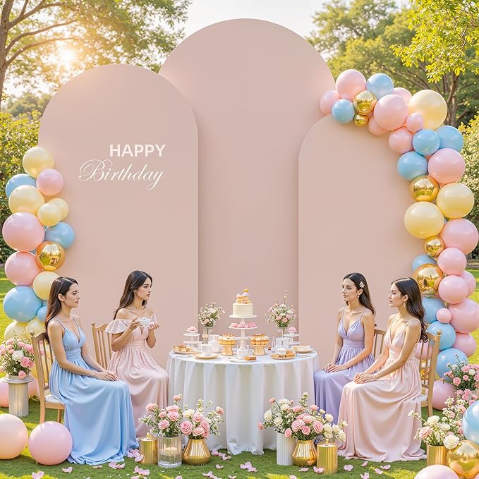 (7.2FT, 6.6FT, 6FT) Wedding Arch Cover Set of 3 Nude Spandex Fitted Arch Cover for Round Top Chiara Backdrop Stand Covers for Birthday Party Banquet Photo Background Decoration