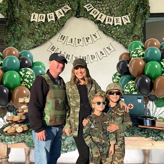 60pcs 12inch Camo Balloons, Green and Brown balloons with Dark Green Black Balloons for Hunting Camping Game Jungle Theme Camo Birthday Party Decorations