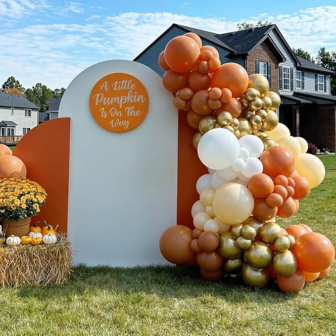 Orange Gold Balloons, 12 Inch Burnt Orange White Balloons with Metallic Gold Balloon for Autumn Harvest Thanksgiving Fall Pumpkin Theme Birthday Baby Shower Bridal Wedding Graduation Party Decorations