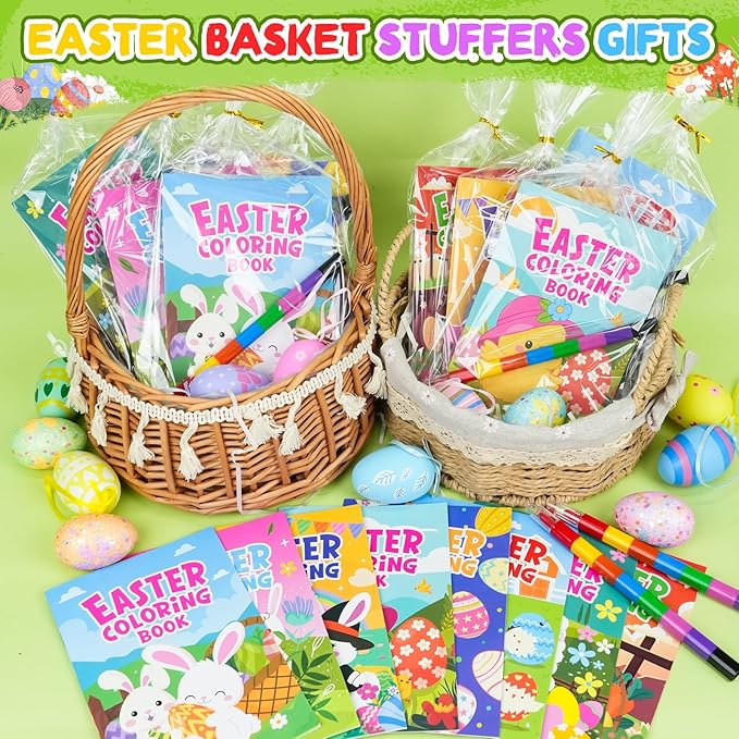 ZMLM 24 Coloring Books for Kids Party Favors: Bulk 24 Crayons Mini Coloring Books for Kids Ages 4-8 Birthday Goodie Bags Stuffers Toddlers Return Gifts Classroom Prizes Teacher Crafts (Easter)