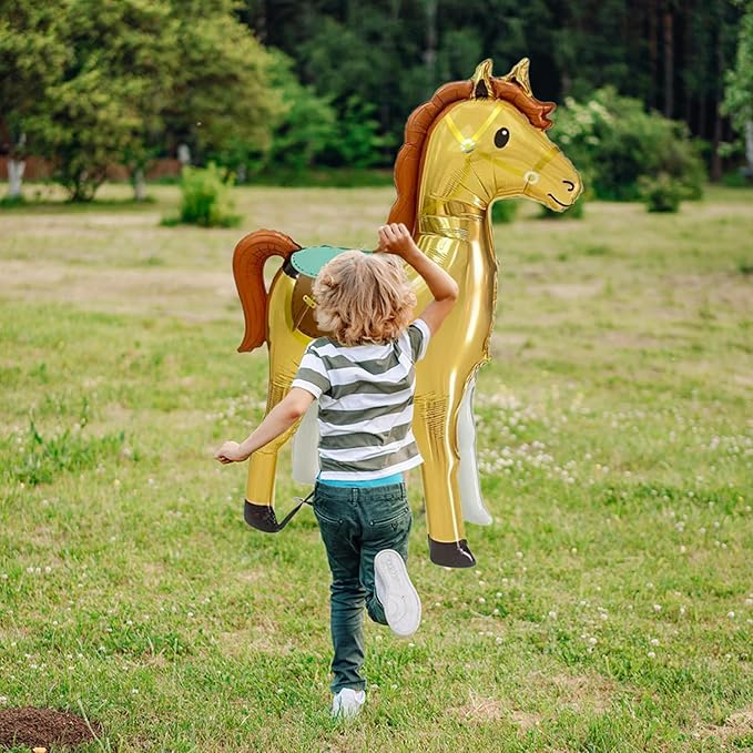 Jumbo 3D Inflatable Horse Balloon,58" Standing Animal Noble Horse Foil Balloon for Party Decoration,Western Cowboy Themed Equestrian competition performance Birthday Party Supplies (Gold)