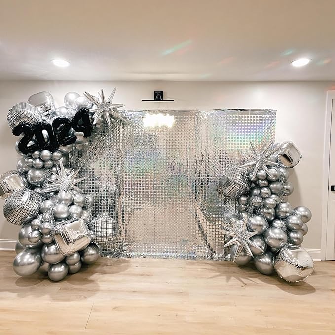 Silver Foil Balloons, 22in Large Foil Silver Balloons Metallic 4D Round Mirror Balloon for Wedding Baby Shower Birthday Graduation New Year Party Decorations