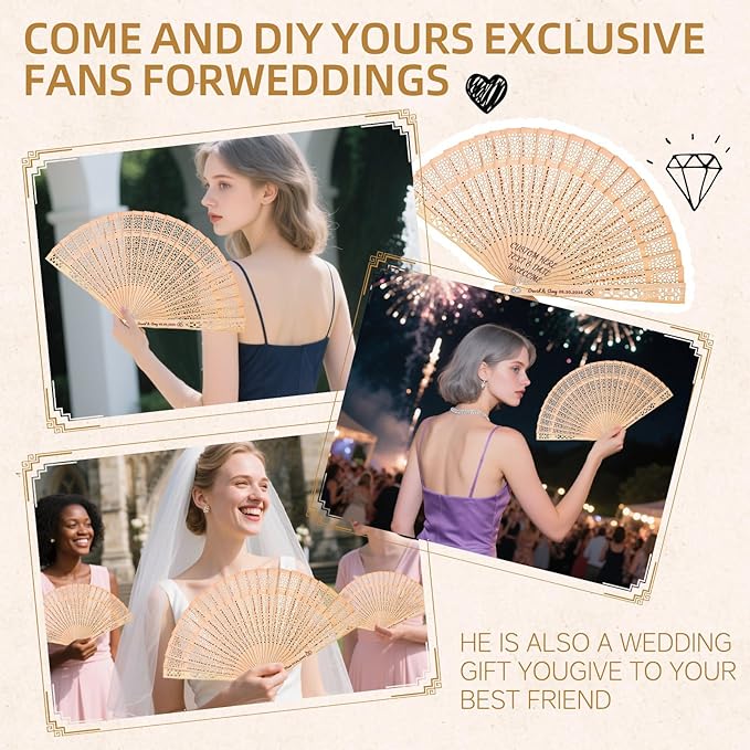10pcs Personalized Wedding Fans for Guests - Custom Wooden Hand Fans with Names/Dates - Bulk Wedding Favors for Bridal Shower, Baby Shower & Parties (Wood, 10pcs)