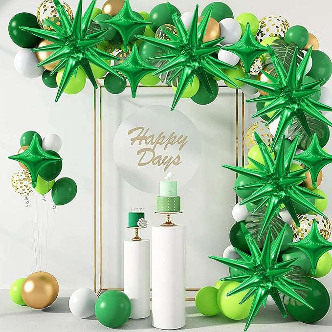 Green Star Balloons,6Pcs 22Inch Explosion Star Balloons and 10Pcs 10Inch Four Angle Balloon Kit for Witch Halloween Birthday Anniversary Disco Party Decorations