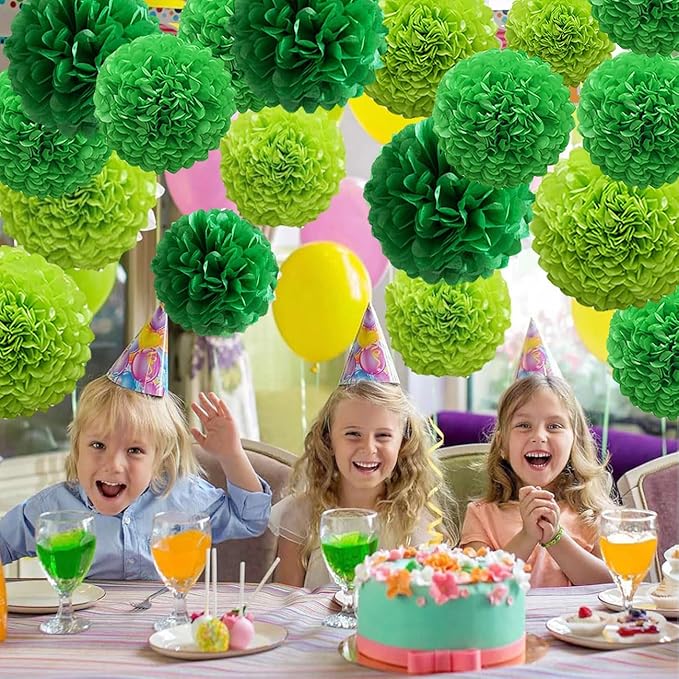 12Pcs Green Hanging Tissue Paper Pom Poms,Pompoms Flowers for St. Patrick's Day,Baby Shower,Birthday GraduationParty Decorations