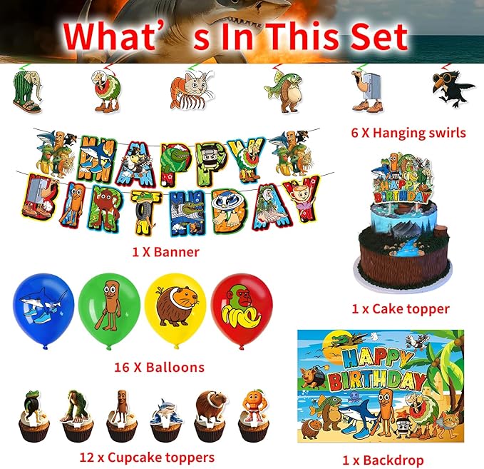 Italian Brainrot Party Decorations Set - Banner, Balloons, Cupcake Toppers, Themed Halloween, Birthday Parties Fun Party Supplies for Celebration