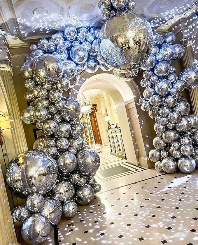 6 Pack Silver 22 Inch 4D Foil Balloons Big 360 Degree Round Sephere Mylar Balloons Mirror Finish Metallic Balloons for Wedding,Birthday,Bachelorette,Baby Shower Decorations Party Supplies