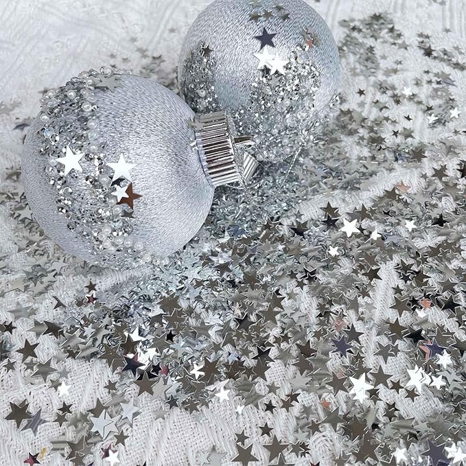 60g Star Confetti Glitter Star Table Confetti, Metallic Foil Star Glitter, Table Decorations for Party Wedding birthday graduation Decorations(Silver Set, 10mm and 6mm)