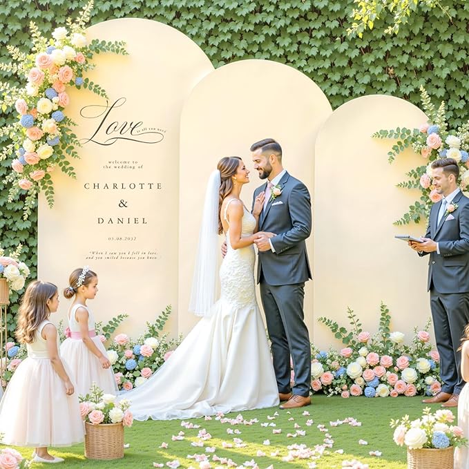 (7.2FT, 6.6FT, 6FT) Wedding Arch Cover Set of 3 Champagne Spandex Fitted Arch Cover for Round Top Chiara Backdrop Stand Covers for Birthday Party Banquet Photo Background Decoration