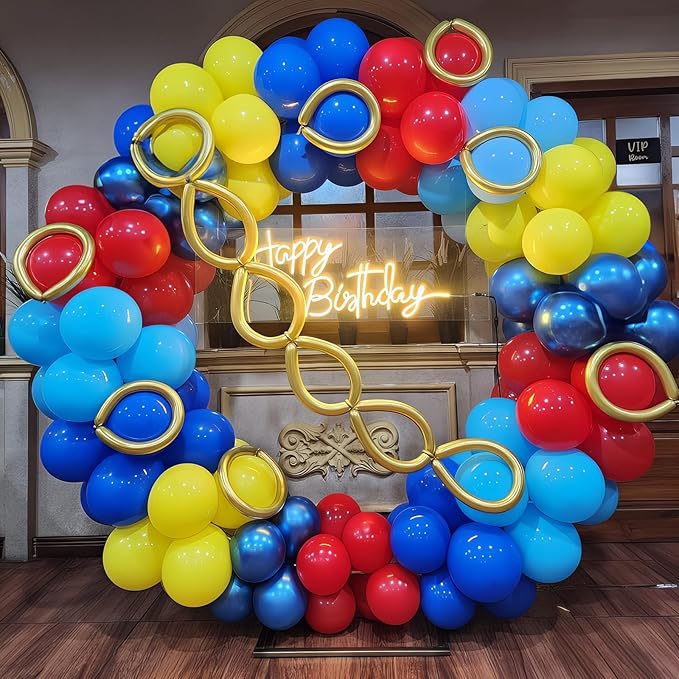 Red Yellow Blue Balloons Light Baby Royal Metallic Blue Red Yellow Primary Balloons with Colorful Confetti Latex Balloon for Carnival Circus Baby Shower Birthday Party Decor