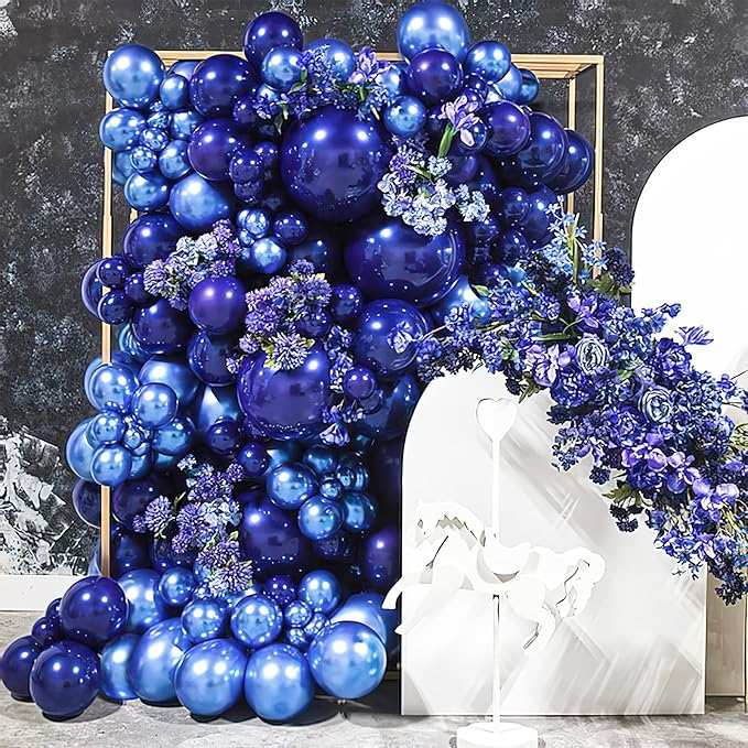 PartyWoo Metallic Blue Balloons 100pcs Different Sizes of 36 18 12 10 5 Inch Chrome Blue Latex Balloons for Graduation Wedding Baby Shower Wedding Bachelorette Birthday Party Decorations Blue-G106