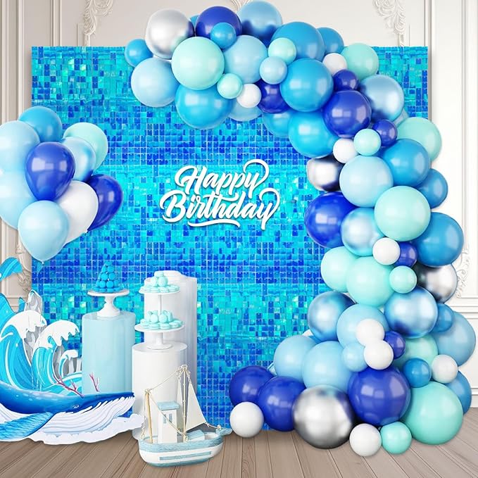 36 PCS Colorful Sky Blue Shimmer Wall Backdrop, Square Sequin Photo Backdrops Panel, Glitter Wall Background for Birthdays, Weddings, Engagements, Disco Bachelorette Party Decoration (6x6FT)