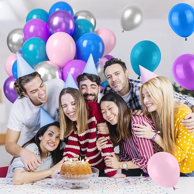 Pink Blue Purple Balloons, 50PCS 12 Inchs Pink Metallic Blue Silver Theme Balloon Latex Balloons for Kids Birthday Hawaii Tropical Party Supplies Baby Shower Party Decorations