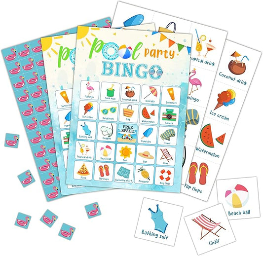 Pool Party Bingo Cards, Summer Bingo Games for 24 Players, Pool Party Games for Family Friends Large Group Activities, Pool Party Favors Supplies Decorations(21)