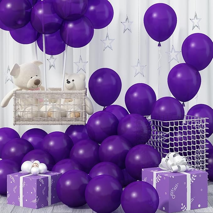 Purple Balloons, 12 Inch 30 Pcs Deep Dark Purple Balloon Matte Royal Lila Latex Balloons for Arch Party Helium Balloon for Birthday Halloween Graduation Party Decorations