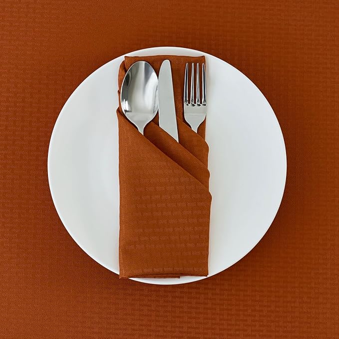 maxmill Fall Cloth Napkins 20 x 20 Inch Weaved Pattern Soft Comfortable and Luxury Serviette for Harvest Thanksgiving Family Dinners Weddings Parties and Banquets Set of 4 Pieces, Rust